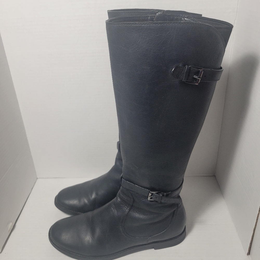 COLE HAAN Black Leather Riding Knee Boots